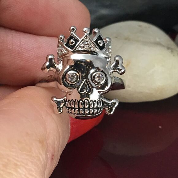 Skull Princess CZ Brass Rhodium Ring Size 7,9 - Picture 2 of 4